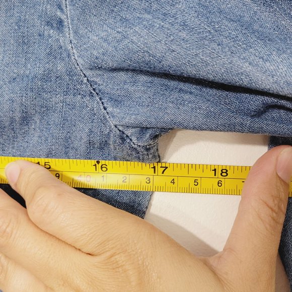 Guess | Denim Chambray Long Sleeve Pearl Snap Shirt Top Black Lace Yoke 14 - Picture 10 of 10